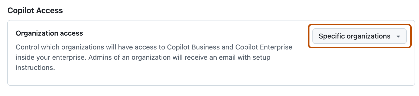 Screenshot of the the "Organization access" section, with the dropdown menu highlighted.